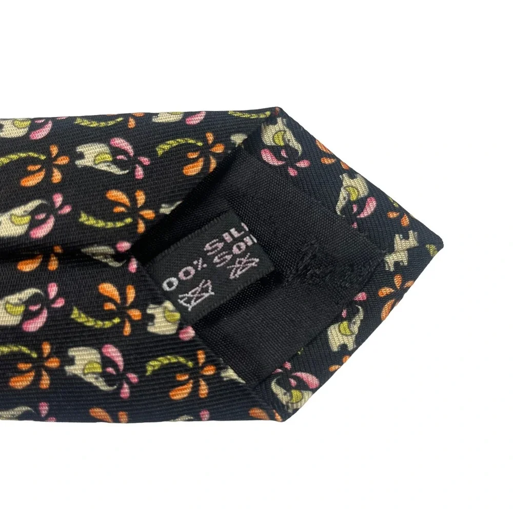 Salvatore Ferragamo Black Silk Elephant Palm Tree Print Tie 3.5 Width Mens